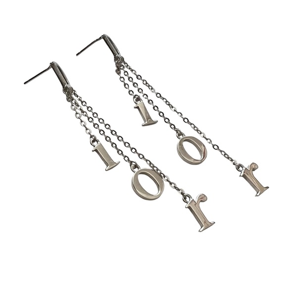 AUTH VTG Christian Dior Silver Chain Logo Dangle Letter Charm Earrings - Picture 6 of 11